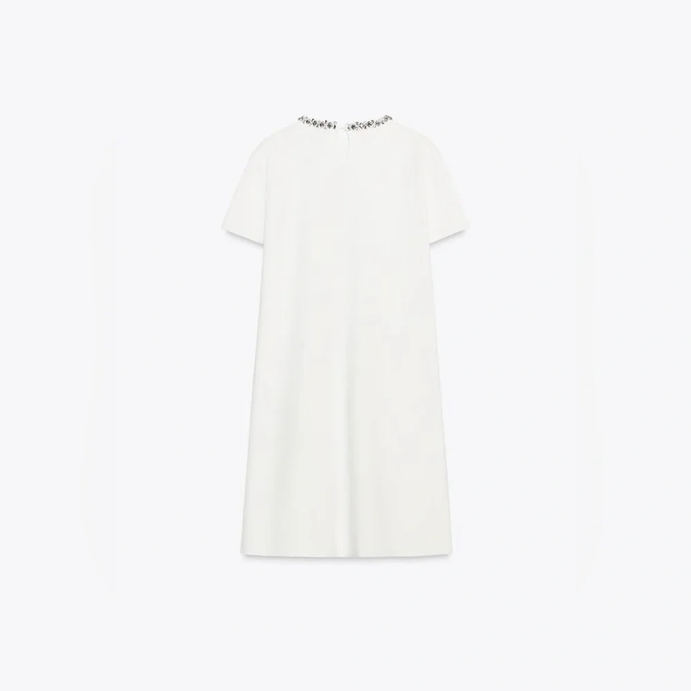 Zara White Mini Dress with Embellished Pockets - Picture 4 of 7
